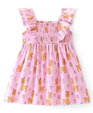 Babyhug Cotton Jersey Knit Sleeveless Frock Deer Print - Pink