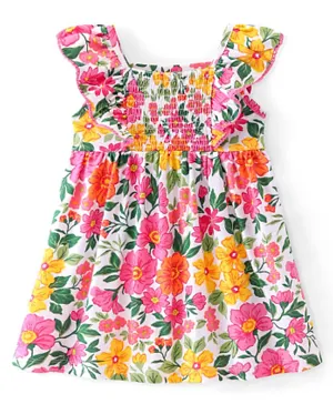 Babyhug Cotton Jersey Knit Sleeveless One Piece Frock Floral Print - Multicolor