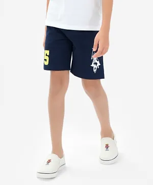 Primo Gino Cotton Knit Above Knee Graphic Length Shorts -  Blue