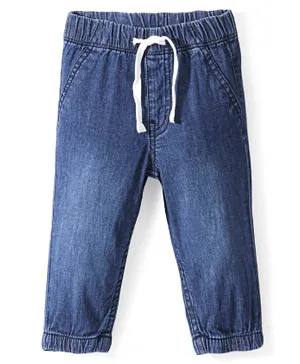 بونفينو - بنطال جينز قطني بخصر مطاطي بطول الكاحل - أزرق داكن