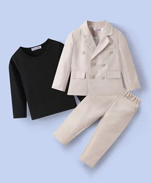 كووكي كيدز - بدلة مكونة من 3 قطع مع معطف وتيشيرت وبنطلون - أسود وبيج