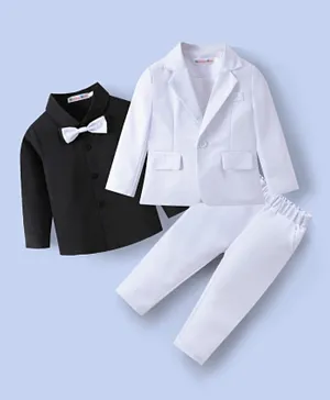 كووكي كيدز - بدلة مكونة من 3 قطع مع معطف وقميص وبنطلون مع فيونكه - أبيض