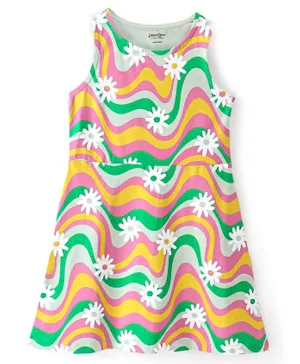 Primo Gino Cotton Knit Sleeveless Dress With Floral  Print - Mint
