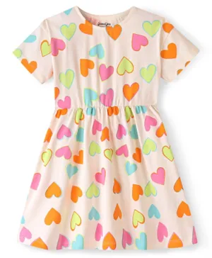 Primo Gino Cotton Blend Half Sleeves Heart Printed Frock - Multicolour