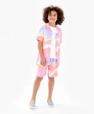 Primo Gino 100% Viscose Half Sleeves Resort Collar Marble Print Shirt & Shorts/Co-ord Set -Multi Color