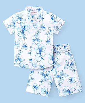 بيبي هاغ - طقم قميص وشورت بطبعة زهور - أبيض وأزرق