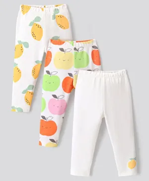 Bonfino 100% Cotton Knit Leggings With Fruits Print Pack Of 3 - Cream