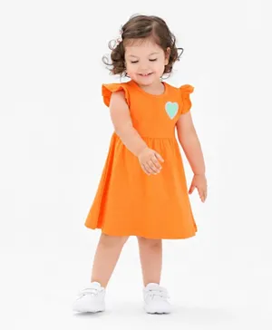 بونفينو - فستان بكشكشة مع تطريز قلب - برتقالي