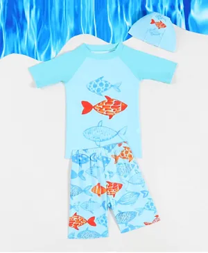 سابس - بدلة سباحة من قطعتين بطبعة أسماك - أزرق