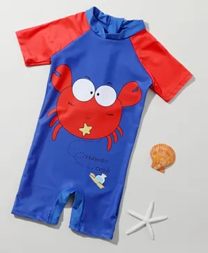 SAPS Crab Graphic Quick Drying Legged Swimsuit - Blue/Red