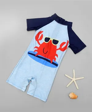 SAPS Crab Graphic Quick Drying Legged Swimsuit - Light Blue