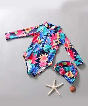 SAPS All Over Floral Printed Quick Drying V Cut Swimsuit - Multi Color