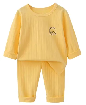 SAPS Teddy Bear Graphic Full Sleeves Night Suit - Yellow