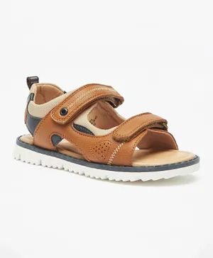 Juniors - Panelled Sandals With Hook And Loop Closure - Tan