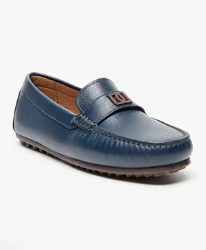 Mister Duchini Solid Slip-On Moccasins with Braid Trim Accent and Stitch Design - Navy