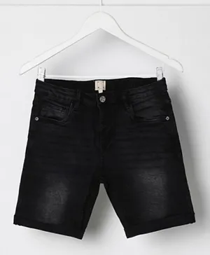 Neon Washed Denim Shorts - Black