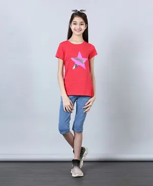 Neon Girl's Round Neck Short Sleeve T-shirt - Red