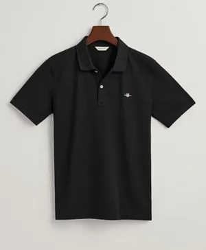 Gant Logo Embroidered Cotton Polo T-Shirt - Black