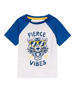 Minoti - Boys White Basic Fierce Vibes T-shirt - Blue/ White