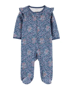 Carter's - Floral 2-Way Zip Cotton Sleep & Play Suit- Blue