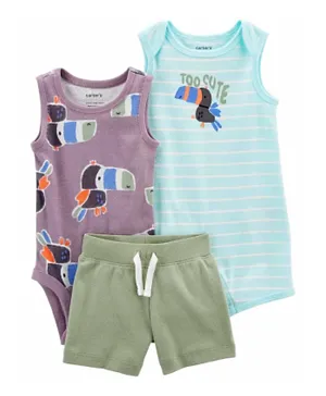 Carter's - 3-Piece Purple Toucan Shorts & Romper Set - Multicolor