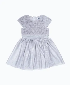 R&B Kids Flower Embellished Dress - Silver