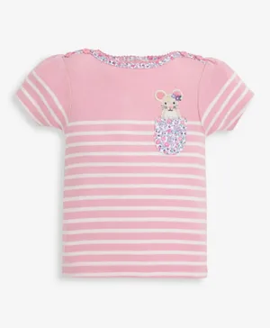JoJo Maman Bebe Mouse Pocket T-Shirt - Pale Pink