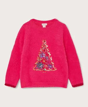 Monsoon Children Christmas Tree Knitted Jumper - Pink