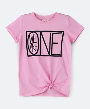 Jelliene Graphic Front Knot Top - Pink