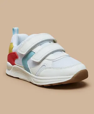 Juniors-  Panelled Sneakers With Hook And Loop Closure - White