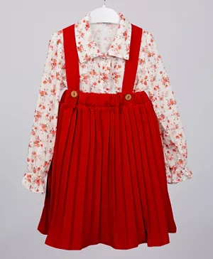 فاين لوك - فستان مع قميص بطباعة ورد - احمر