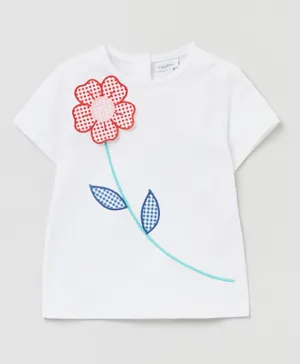 OVS Embroidered Flower Tee - Brilliant White