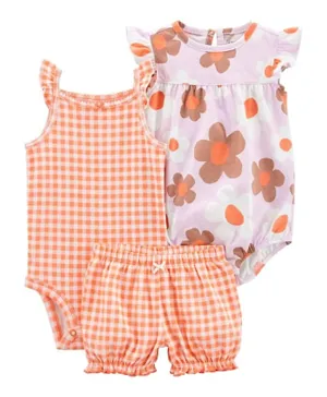 Carter's - Baby 3-Piece Orange Floral Shorts & Romper Outfit Set - Orange