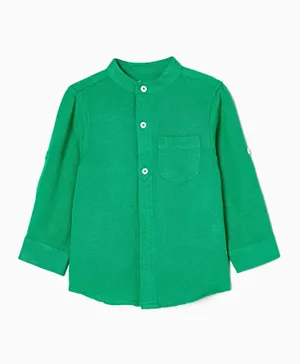 زيبي - قميص طقن ولينن - اخضر