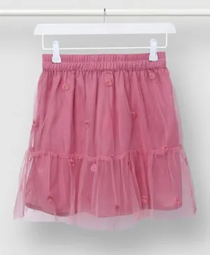 Neon Embroidered Tulle Skirt - Pink