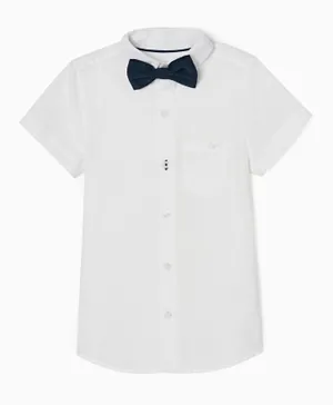 Zippy Bow Detail Half Sleeves Shirt - White