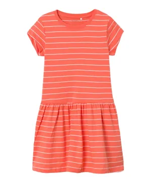 Name It All Over Striped Dress - Peach