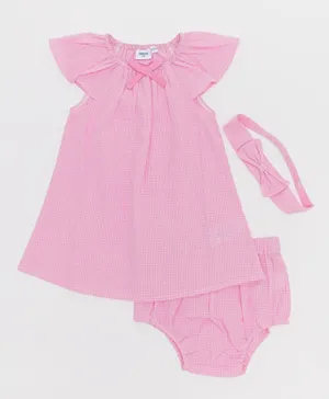 R&B Kids - Check Raglan Neck Dress with Bloomer - Light Pink