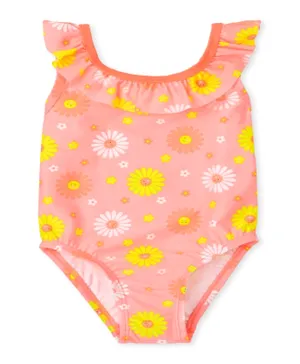 ذا تشيلدرنز بليس - لباس سباحة مكشكش بتصميم زهرة الأقحوان  - لون وردي أبالون