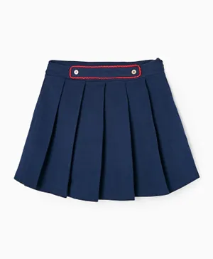 Zippy Elastic Waist Pleated Skirt - Dark Blue