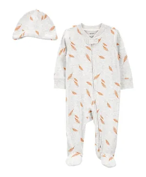 Carter's - Feathers Sleep & Play Suit with Cap - Grey