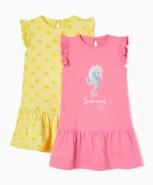 Zippy 2 Pack Sea Shell & Sea Horse Dresses - Yellow & Pink