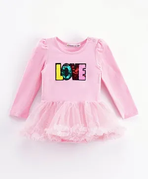 Mark & Mia Full Sleeves Frock Style Onesie Sequin Love Patch - Light Pink