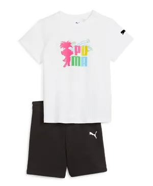 PUMA  X Trolls Minicats Tee & Shorts Set - White & Black