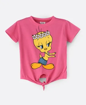 Warner Bros Tweety Front Knotted Top - Pink