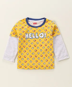 Babyhug Doctor Sleeves T-Shirt Teddy Print - Yellow
