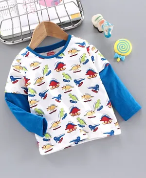 Babyhug - Long Sleeves T-shirt Dino Print - White Blue