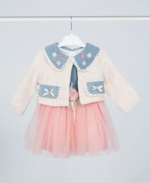 Finelook - Tulled Dress and Peter Pan Collar Jacket - Pink
