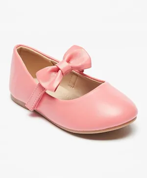Flora Bella By Shoexpress - Bow Accented Mary Jane Shoes with Hook and Loop Closure - Coral