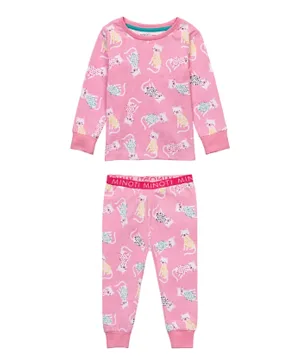 Minoti Girls 2Pc AOP Cats L/S Long Leg Pajama Set - Pink